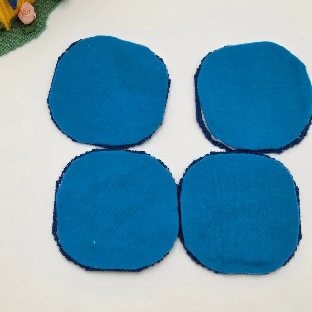 Vintage Needlepoint Canvas Butterfly Coaster Set 4 w/ House Holder Handmade